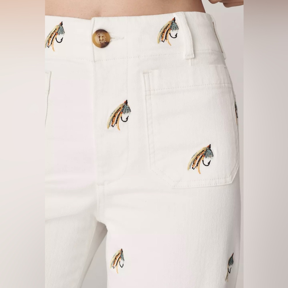 Anthropologie The Colette Embroidered Wide Leg Fishing Fly Pants Nude - Picture 4 of 6
